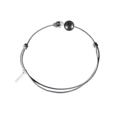 Bracelet Claverin Unisex Cords Pearly Skull cordon gris perlé perle de Tahiti et or blanc - SOLDAT