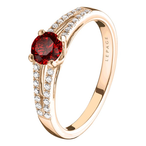 Solitaire Lepage Première Dame en or rose rubis et diamants