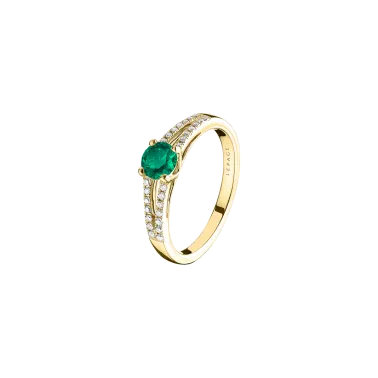 Solitaire Lepage Première Dame en or jaune émeraude et diamants