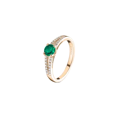 Solitaire Lepage Première Dame en or rose émeraude et diamants