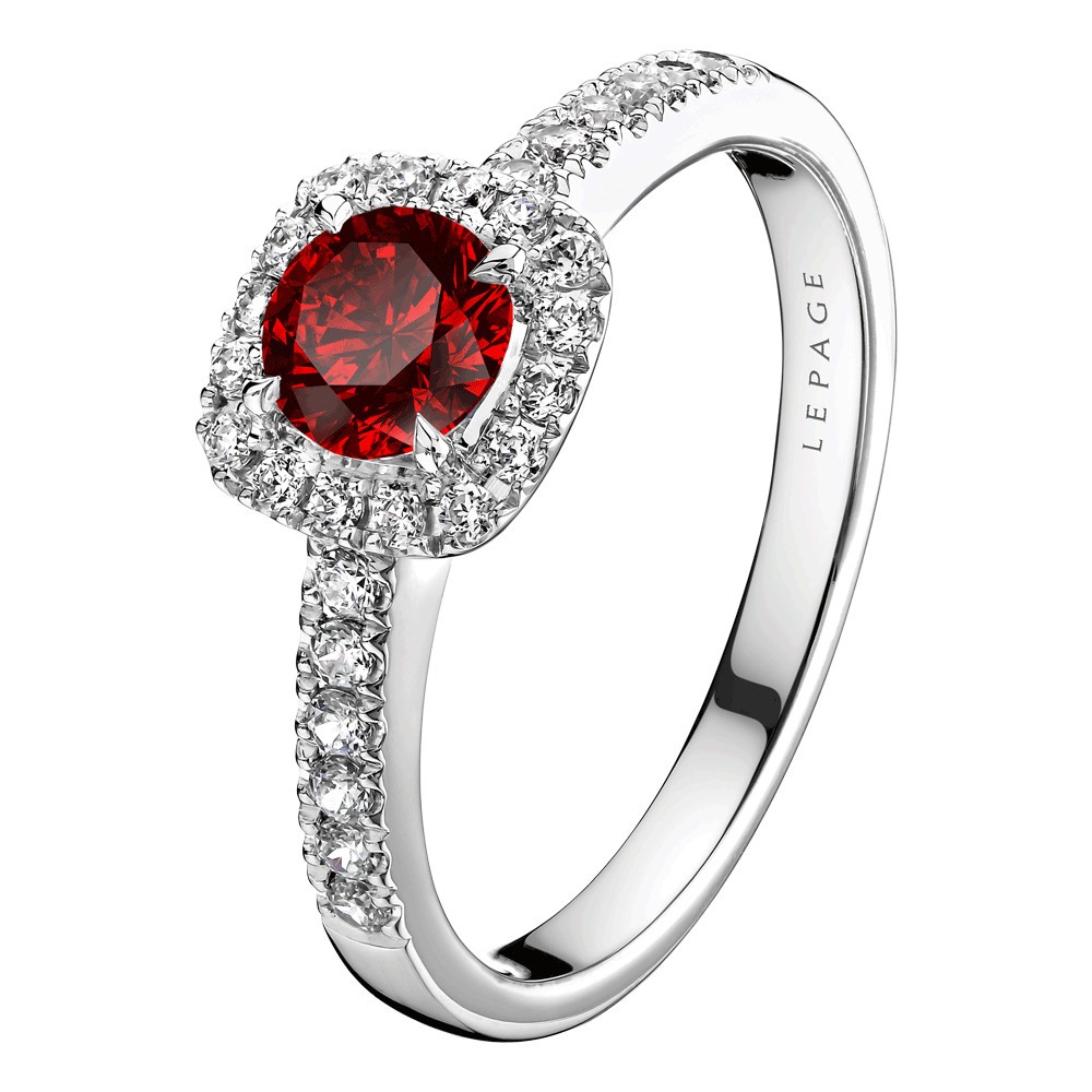 Solitaire Lepage Madame Rose en or blanc rubis et diamants