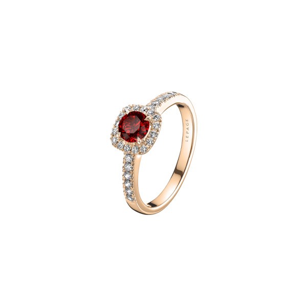 Solitaire Lepage Madame Rose en or rose rubis et diamants