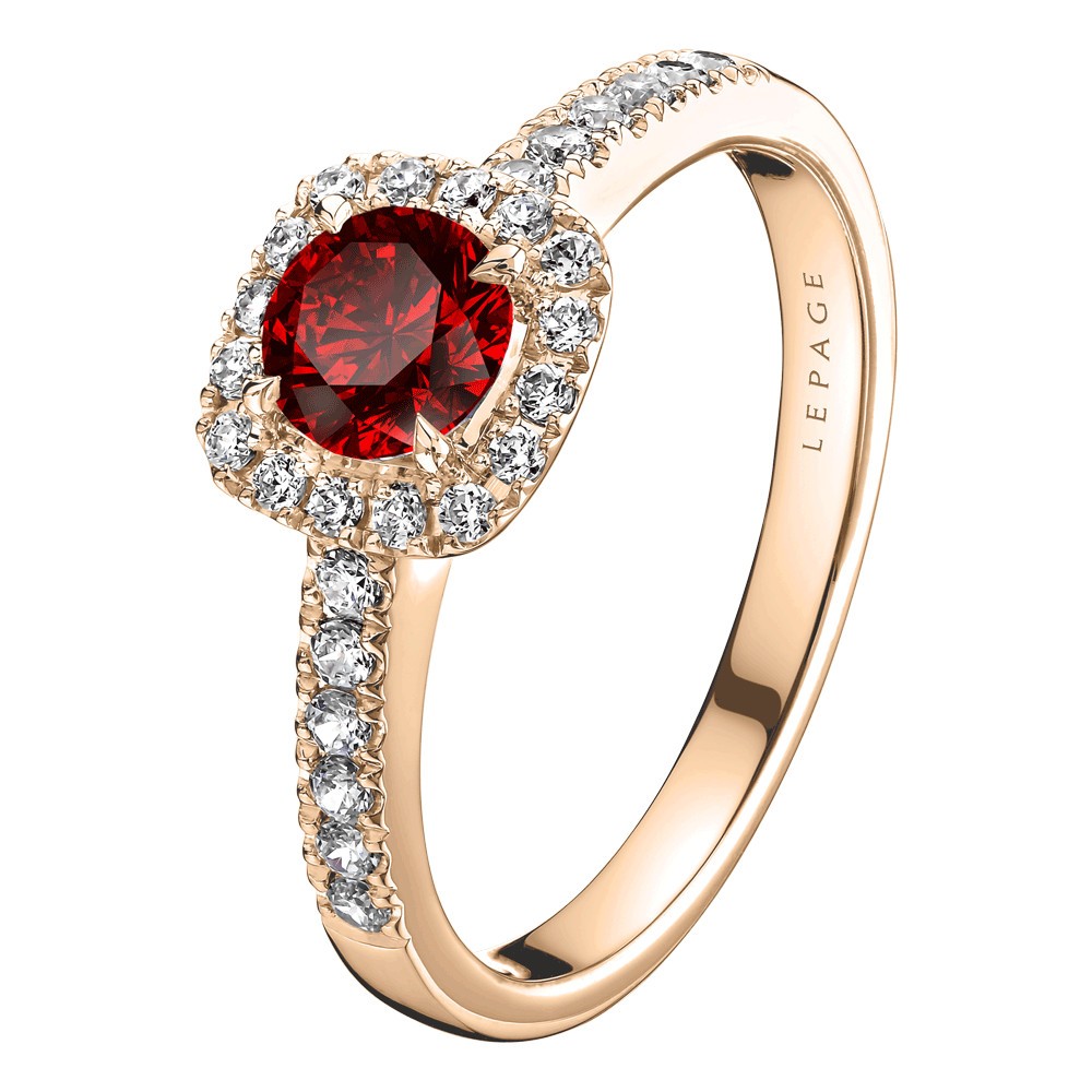 Solitaire Lepage Madame Rose en or rose rubis et diamants