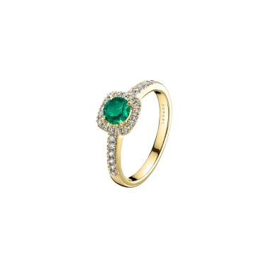 Solitaire Lepage Madame Rose en or jaune émeraude et diamants