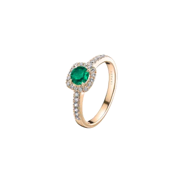 Solitaire Lepage Madame Rose en or rose émeraude et diamants