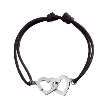Bracelet Dinh Van Double Cœurs R13 en or blanc sur cordon - SOLDAT