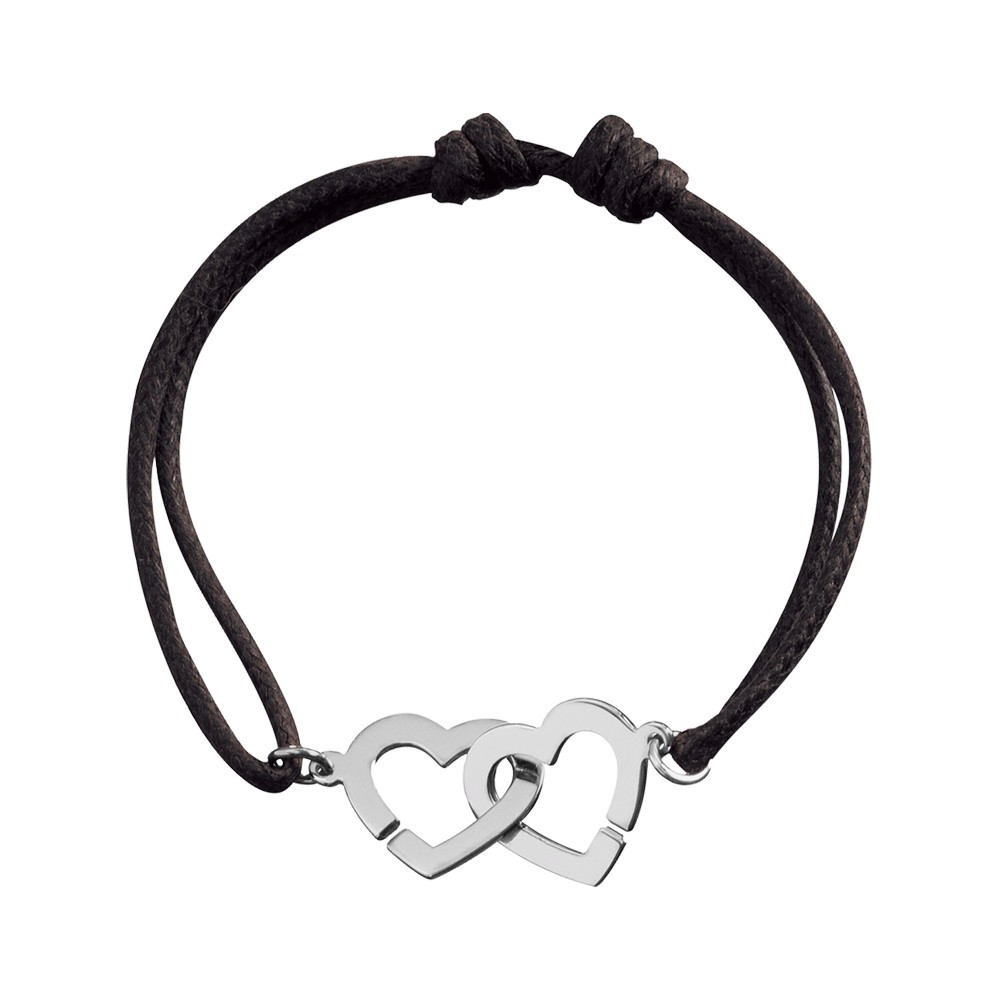 Bracelet Dinh Van Double Cœurs R13 en or blanc sur cordon - SOLDAT