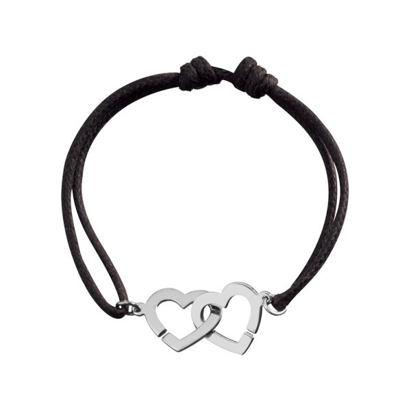 Bracelet Dinh Van Double Cœurs R13 en or blanc sur cordon