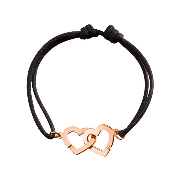 Bracelet Dinh Van Double Cœurs R13 en or rose sur cordon