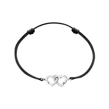 Bracelet Dinh Van Double Cœurs R9 en or blanc sur cordon - SOLDAT
