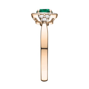 Solitaire Lepage Gustave en or rose émeraude et diamants