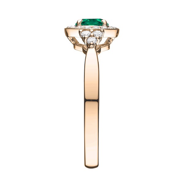 Solitaire Lepage Pompadour en or rose émeraude et diamants