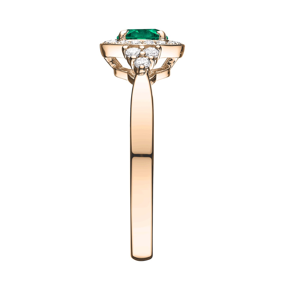 Solitaire Lepage Pompadour en or rose émeraude et diamants