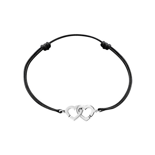 Bracelet Dinh Van Double Cœurs R9 en or blanc sur cordon - SOLDAT PL