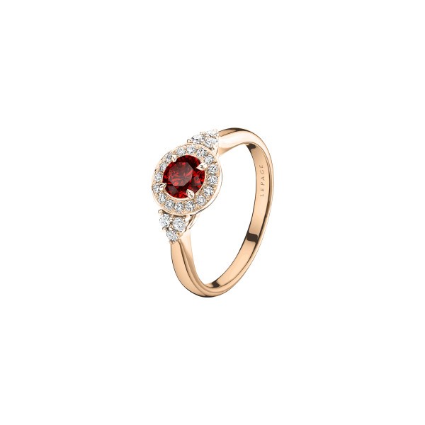 Solitaire Lepage Gustave en or rose rubis et diamants