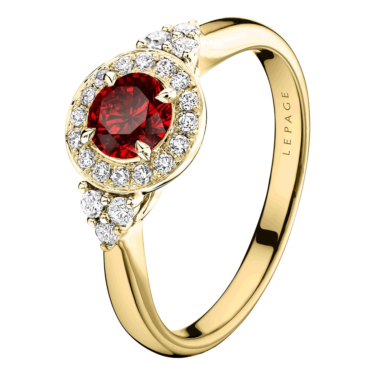 Solitaire Lepage Gustave en or jaune rubis et diamants