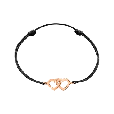 Bracelet Dinh Van Double Cœurs R9 en or rose sur cordon - SOLDAT 