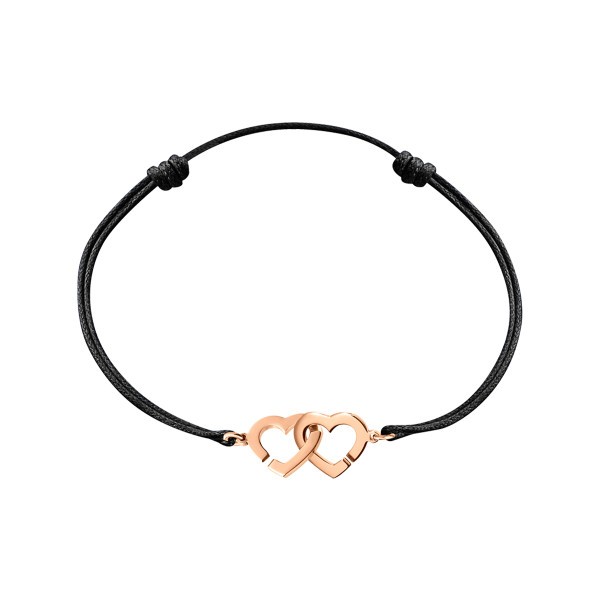 Bracelet Dinh Van Double Cœurs R9 en or rose sur cordon - SOLDAT 