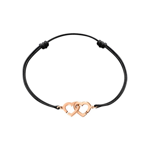 Bracelet Dinh Van Double Cœurs R9 en or rose sur cordon