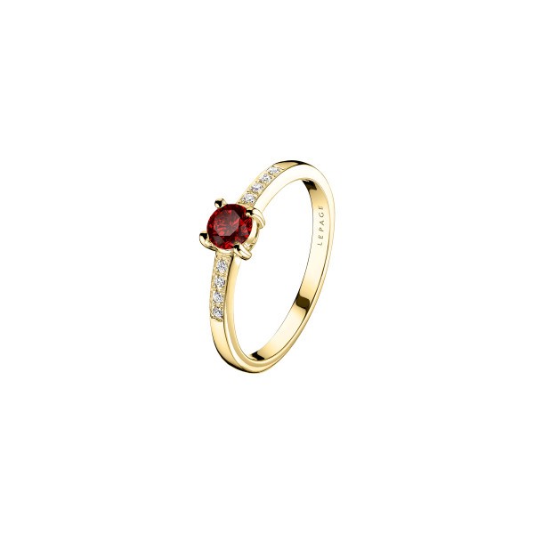 Solitaire Lepage Aristide en or jaune rubis et diamants