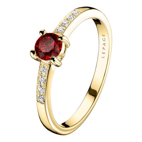 Solitaire Lepage Aristide en or jaune rubis et diamants