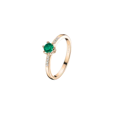 Solitaire Lepage Achille en or rose emeraude et diamants