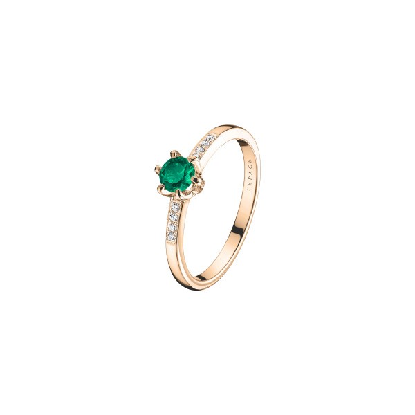 Solitaire Lepage Achille en or rose emeraude et diamants