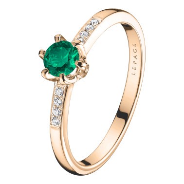 Solitaire Lepage Achille en or rose emeraude et diamants