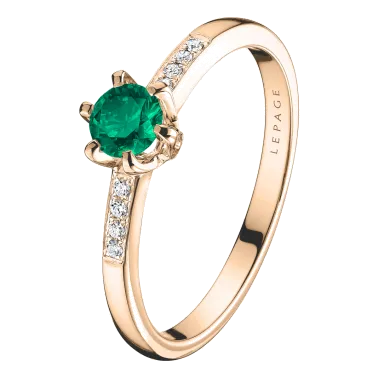 Solitaire Lepage Achille en or rose emeraude et diamants