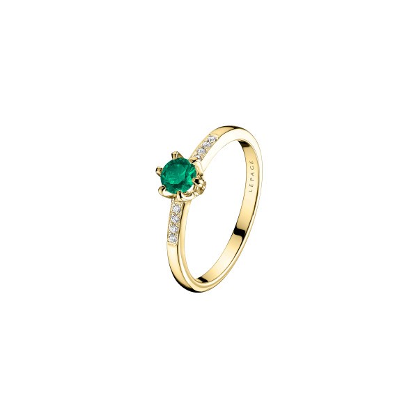 Solitaire Lepage Achille en or jaune emeraude et diamants