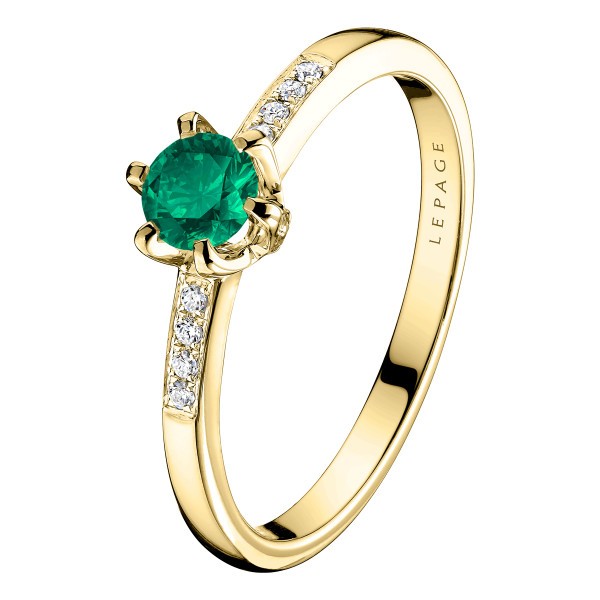 Solitaire Lepage Achille en or jaune emeraude et diamants