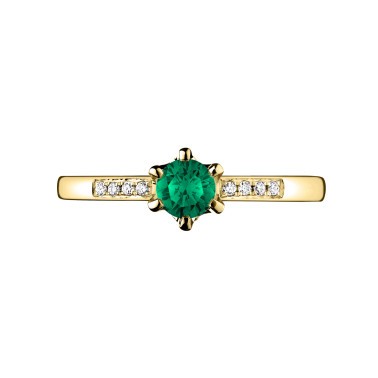 Solitaire Lepage Achille en or jaune emeraude et diamants