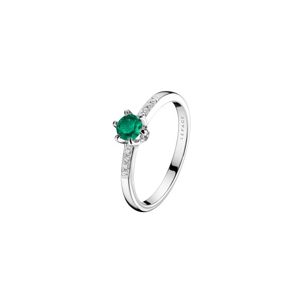 Solitaire Lepage Achille en or blanc emeraude et diamants