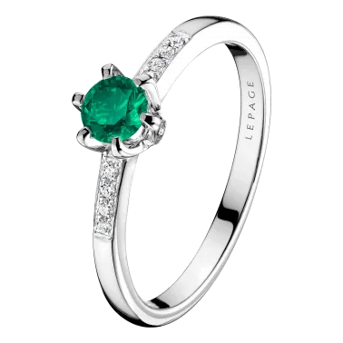 Solitaire Lepage Achille en or blanc emeraude et diamants