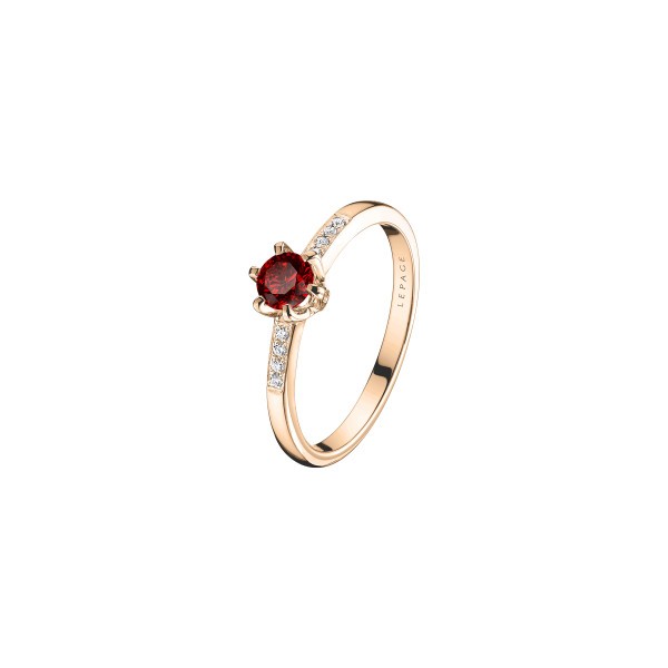 Solitaire Lepage Achille en or rose rubis et diamants