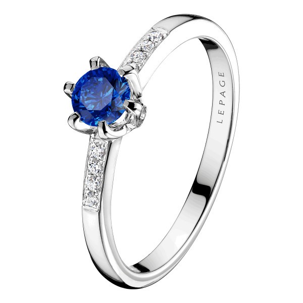 Solitaire Lepage Achille en or blanc saphir et diamants