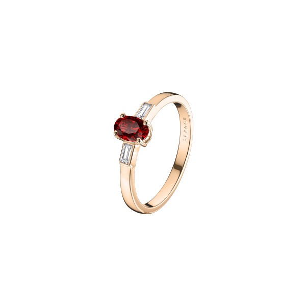 Solitaire Lepage Ernest en or rose et rubis taille ovale