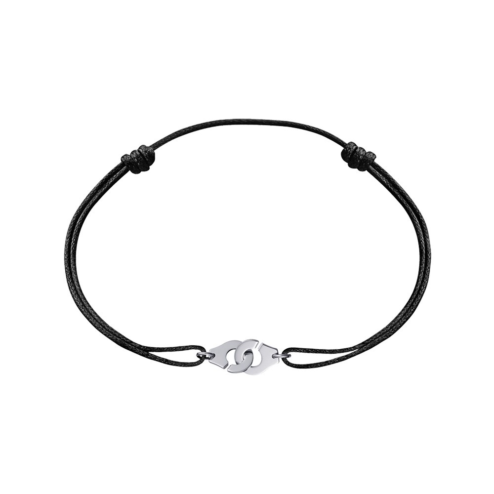 Bracelet Menottes dinh van R8 en or blanc sur cordon Lepage
