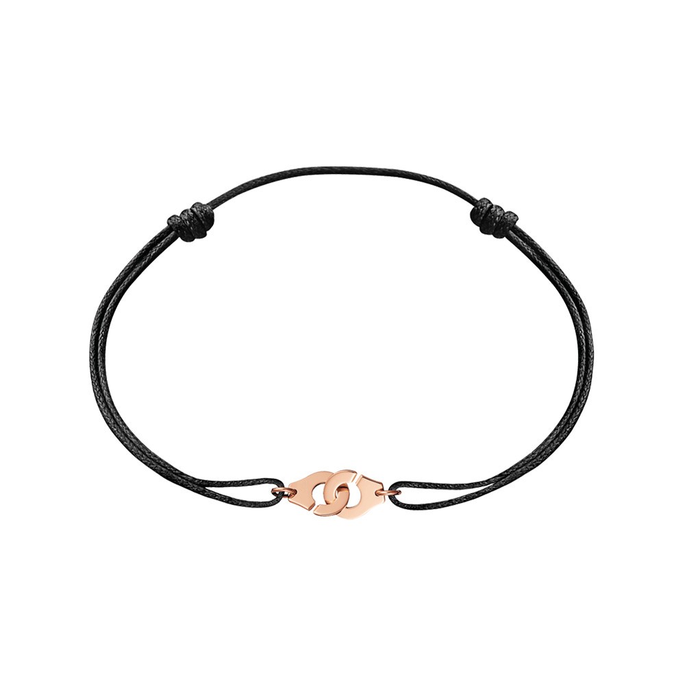 Bracelet Menottes dinh van R8 en or rose sur cordon Lepage