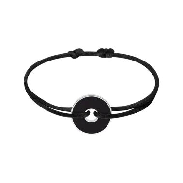 Bracelet Dinh Van Pi White & Black en argent et onyx sur cordon