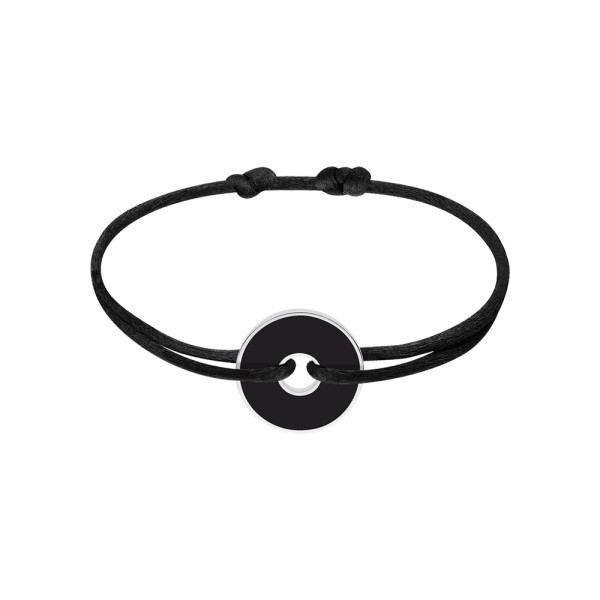 Bracelet Dinh Van Pi White & Black en argent et onyx sur cordon - SOLDAT PL