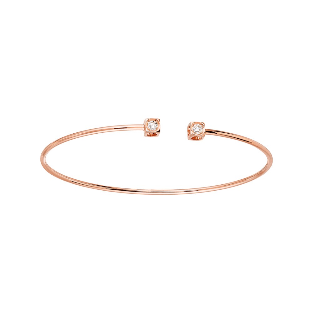 Bracelet Dinh Van Le Cube Diamant petit modèle en or rose et diamants - SOLDAT