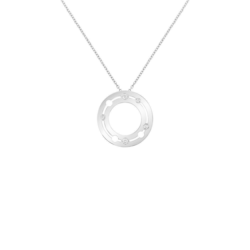 Pendentif Dinh van Pulse en or blanc et diamants 20 mm sur chaîne