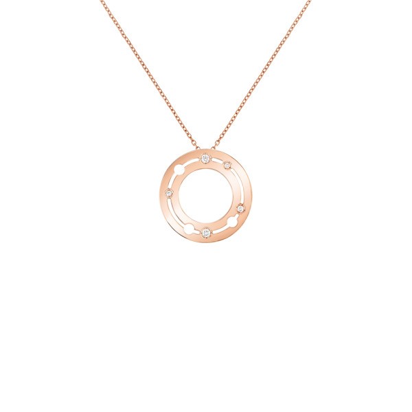 Pendentif Dinh van Pulse en or rose et diamants 20 mm sur chaîne
