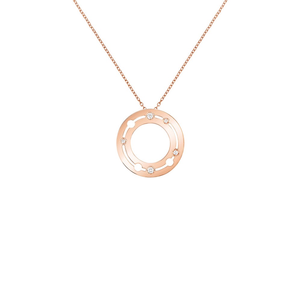 Pendentif Dinh van Pulse en or rose et diamants 20 mm sur chaîne