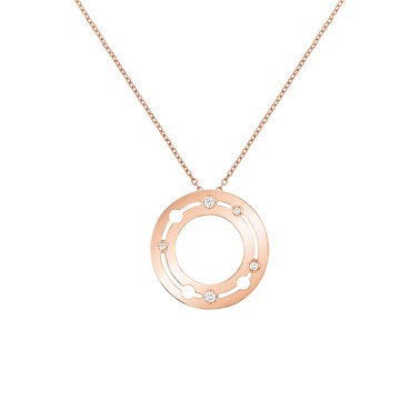 Pendentif Dinh van Pulse en or rose et diamants 20 mm sur chaîne