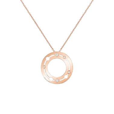 Pendentif Dinh van Pulse en or rose et diamants 20 mm sur chaîne