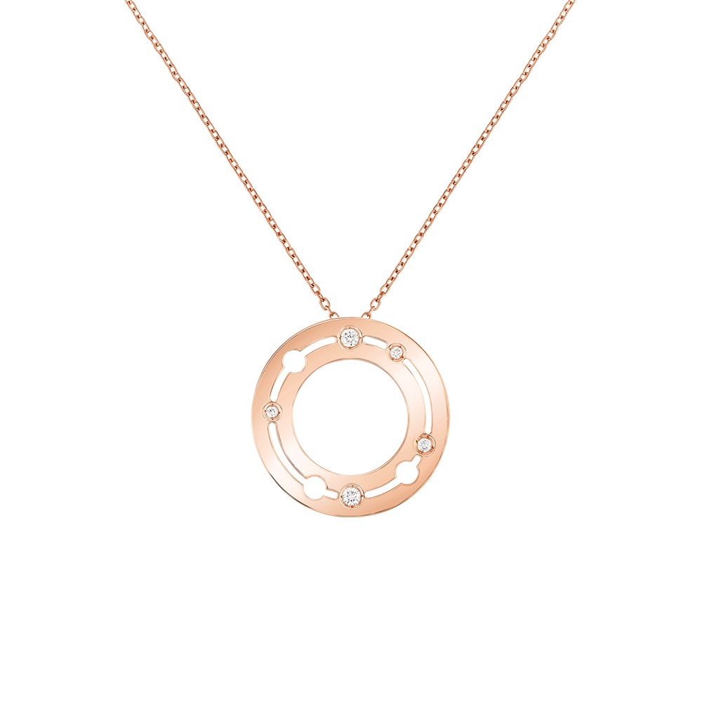 Pendentif Dinh van Pulse en or rose et diamants 20 mm sur chaîne