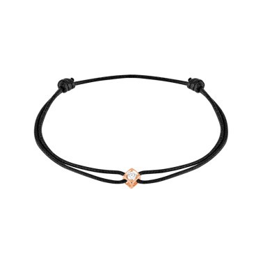 Bracelet Dinh Van Le Cube Diamant en or rose et diamant sur cordon - SOLDAT