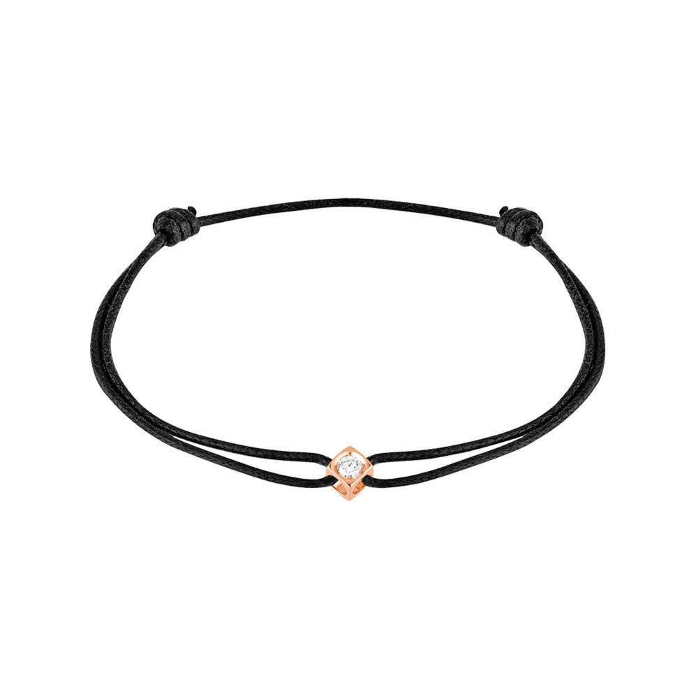 Bracelet Dinh Van Le Cube Diamant en or rose et diamant sur cordon - SOLDAT